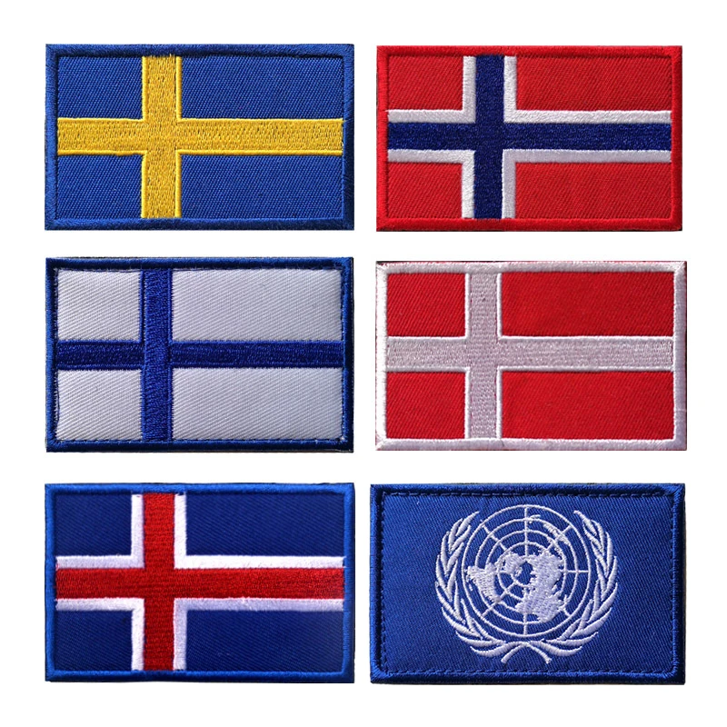 

Tactical Embroidered Patches United Nations Denmark Norway Finland Sweden Emblem Military Velcro patch Backpacks Cloth Stickers