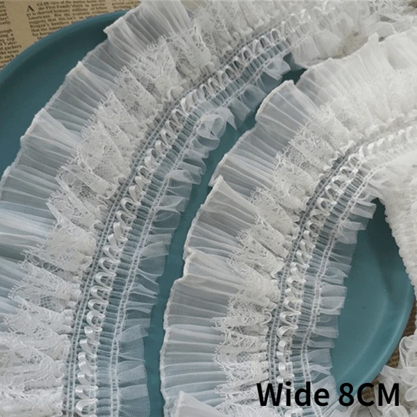 

8CM Wide White Black 3D Chiffon Stretch Lace Collar Ribbon Frills Needlework Elastic Ruffle Trim For Sewing Clothing DIY Crafts