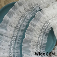 8cm wide white black 3d chiffon stretch lace collar ribbon frills needlework elastic ruffle trim for sewing clothing diy crafts
