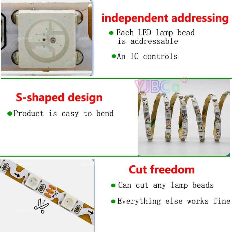 Светодиодная лента WS2812B S-типа 5 в постоянного тока м 60 светодиодов/м 6 мм SMD 5050 RGB