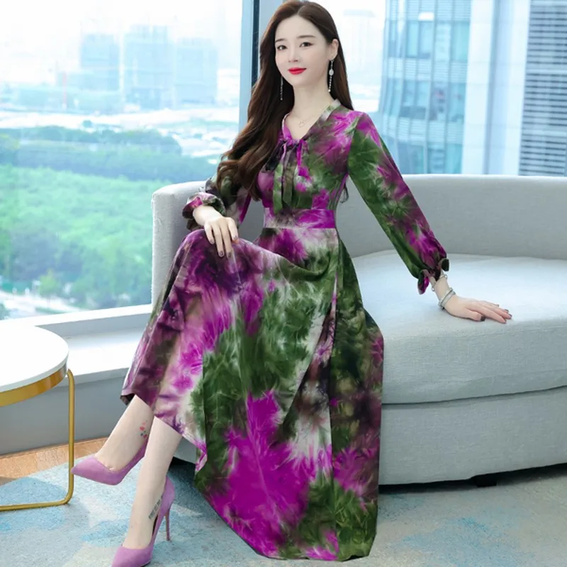 

Женское шифоновое платье с длинным рукавом, V-образным вырезом и цветочным принтом, весна-лето 2022