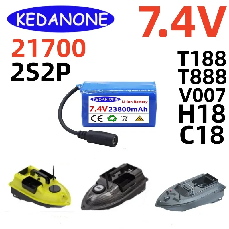 

Batería mejorada para barco de cebo de pesca, pieza de repuesto para T188 2011-5 T888 V007 H18 C18, Control remoto, 18650, 7,4 v