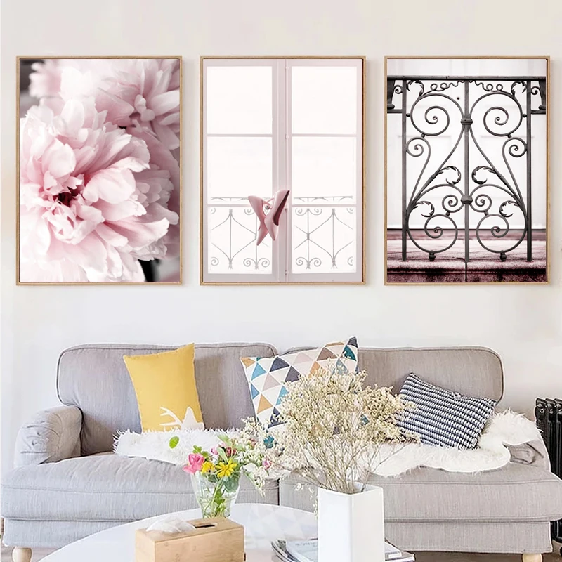 Настенный постер с изображением розового пиона башни Парижа римских окон