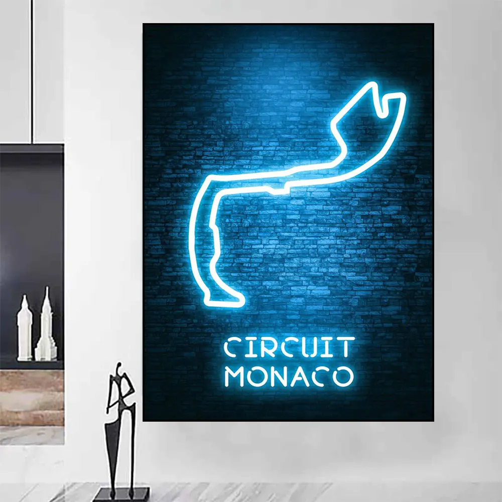 Новинка 2024 неоновый постер F1 формулы гоночной трассы и печать на холсте