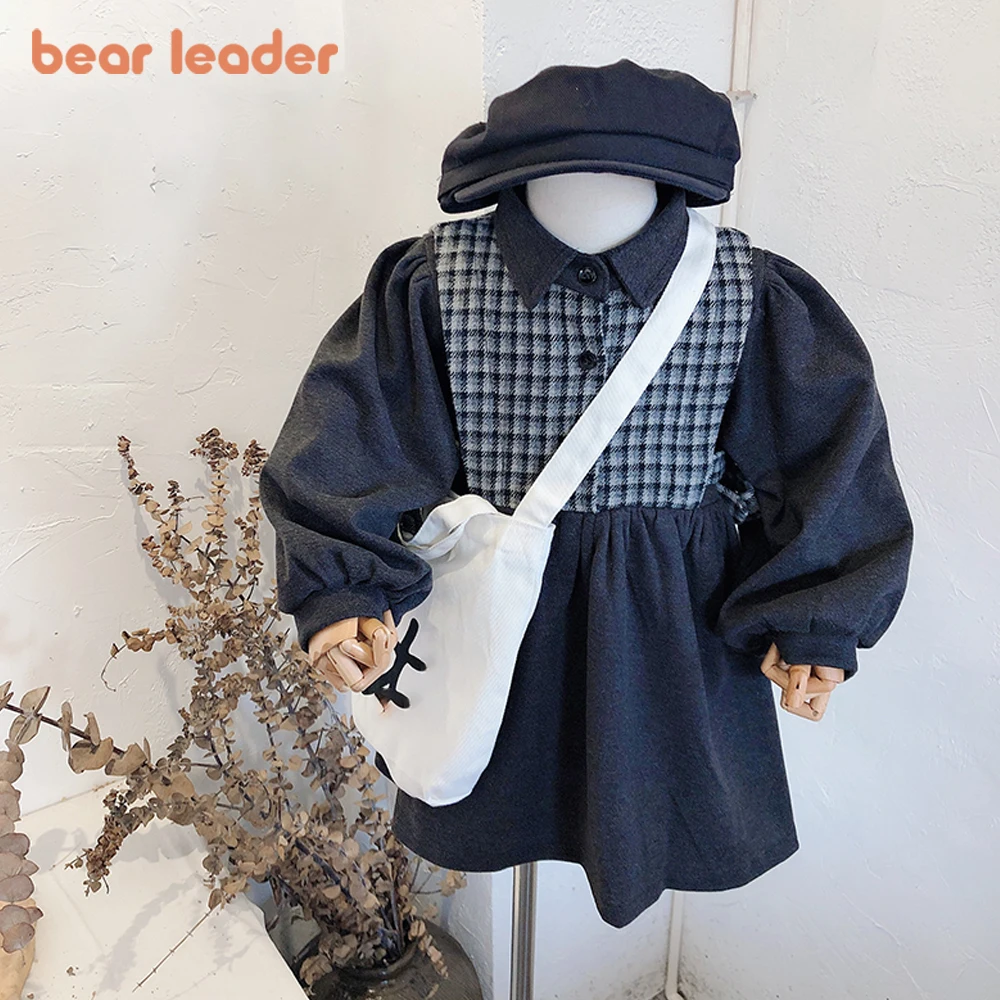 

Bear Leader/плюшевое платье для девочек; Новинка 2022 года; Сезон Зима; Детское платье в клетку с длинными рукавами в Корейском стиле для колледжа; Д...