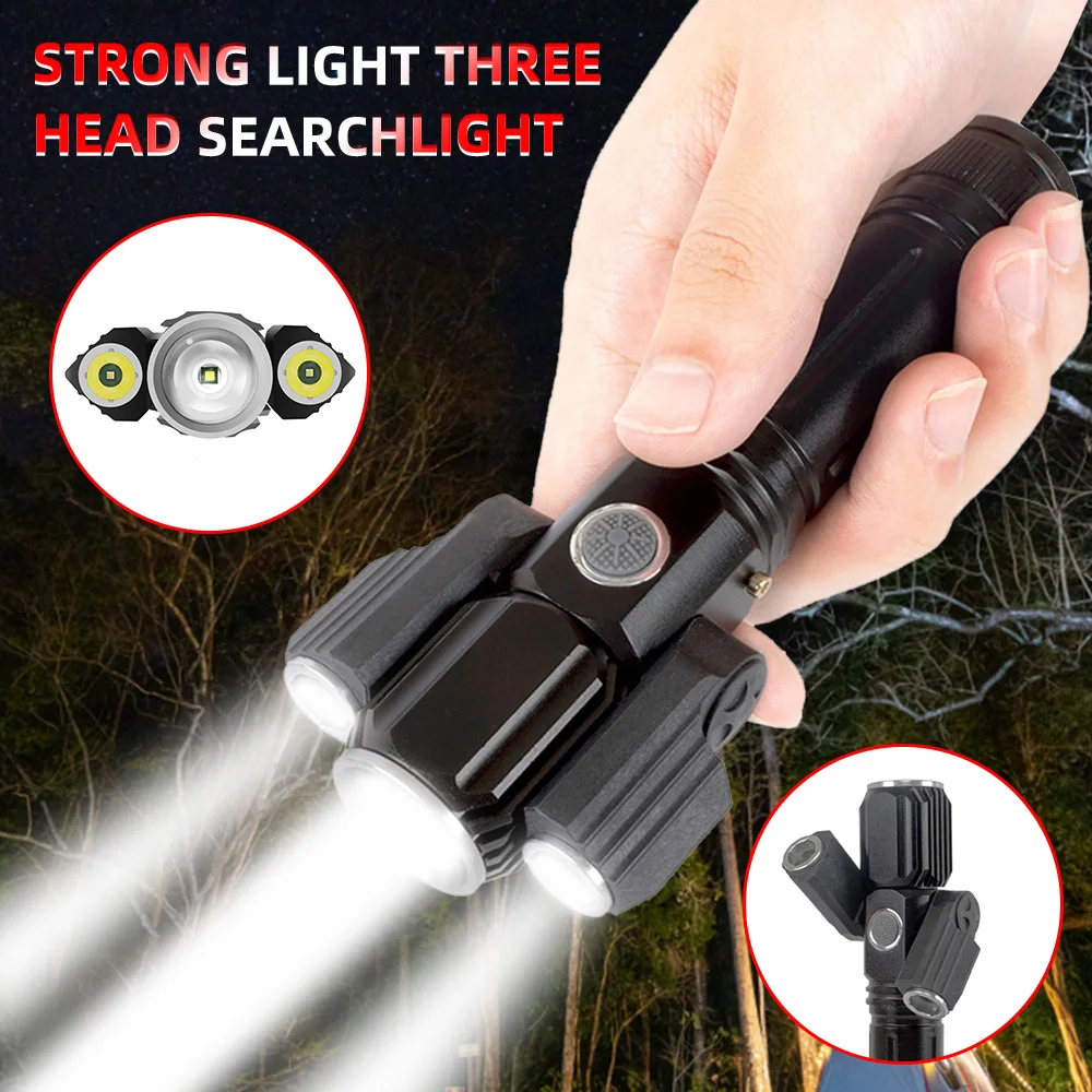 

Multifunctional Strong Light Three-head flashlight Searchlight USB Direct Charging Telescopic Focusing Flashlight