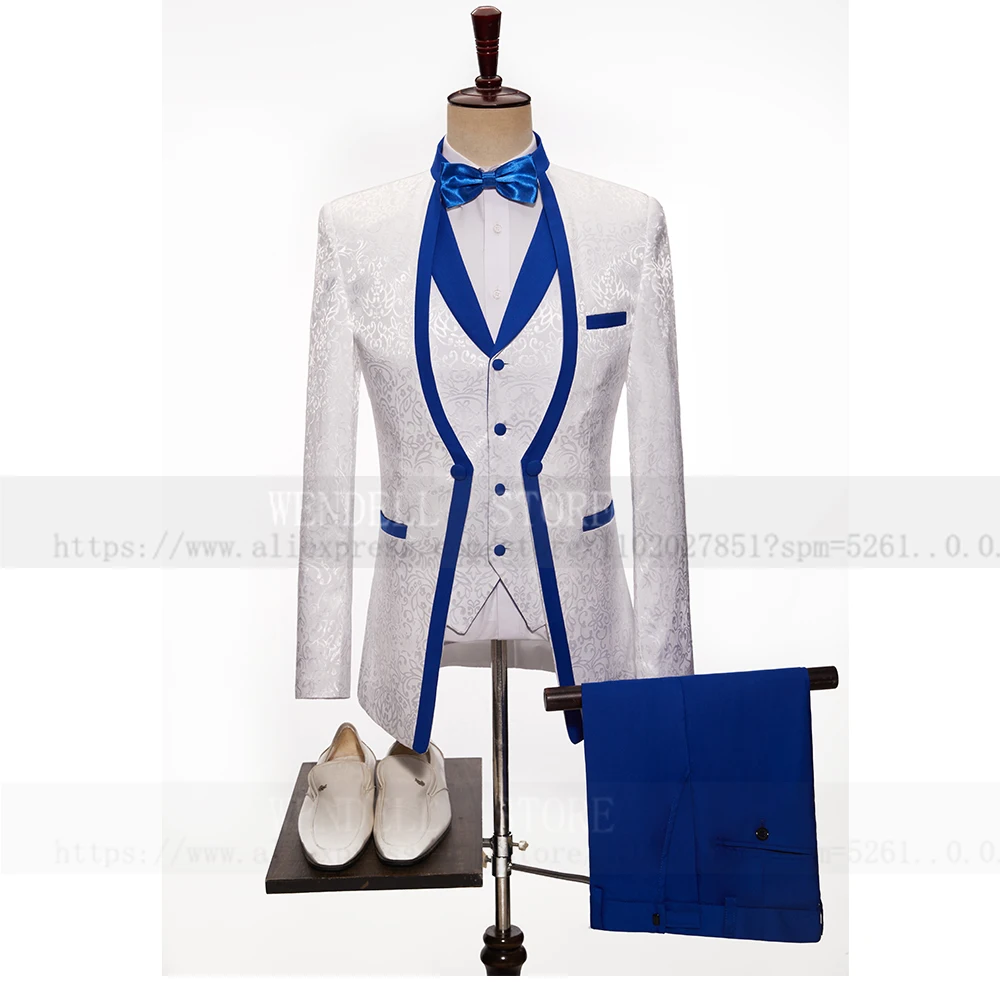 Men's Suit Jacquard Slim Slim Fashion Three-piece Dress Groom Wedding Custom Jacket + Vest + Pants Suits For Men
