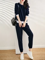 womens fake two piece sweater suit 2022 fashion new loose fashion long sleeve casual sportswear trousers two piece set
