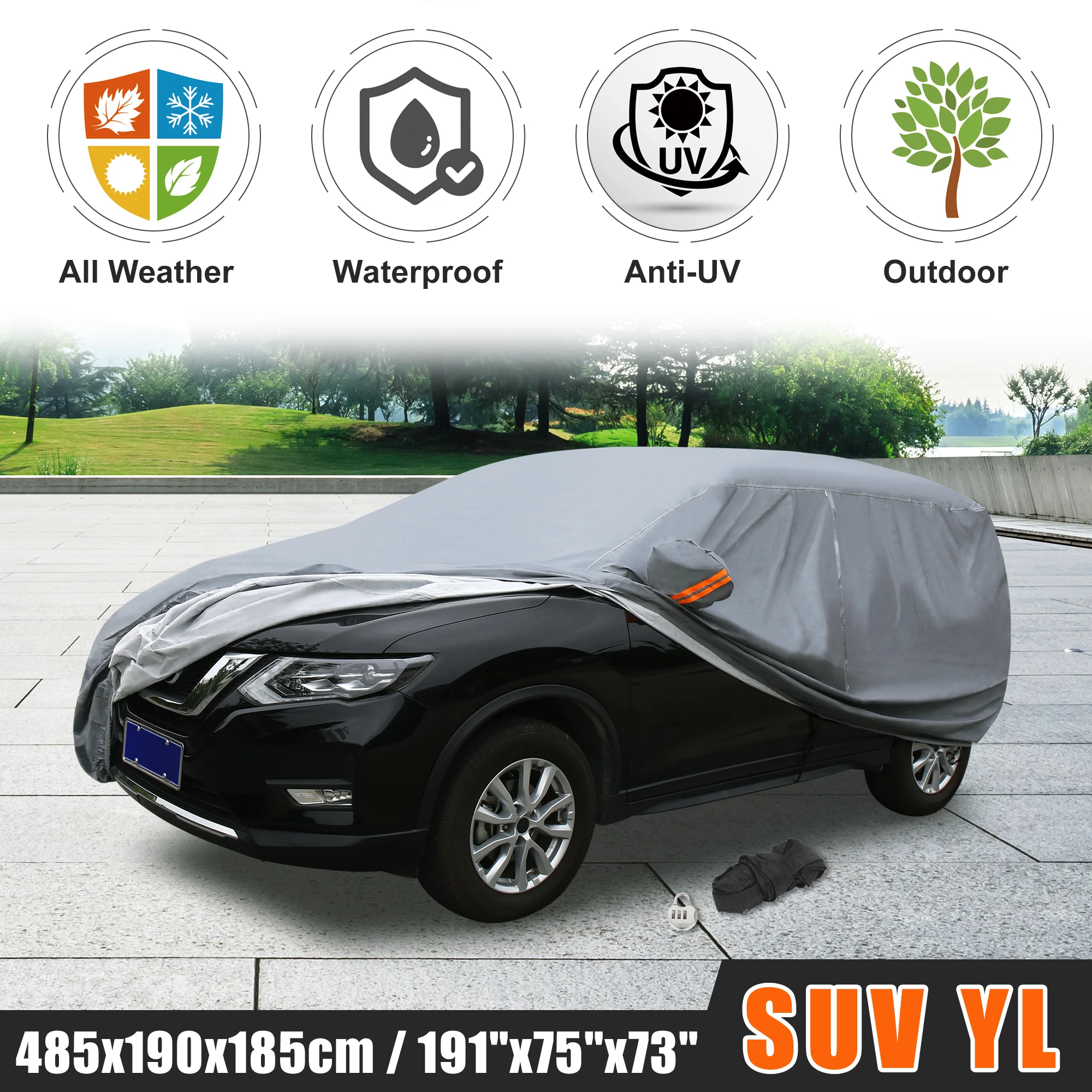 X Autohaux PEVA Full Car Covers Universal Waterproof Outdoor Sun Resistant Soft Lining With Zipper Door Car Protective For SUV