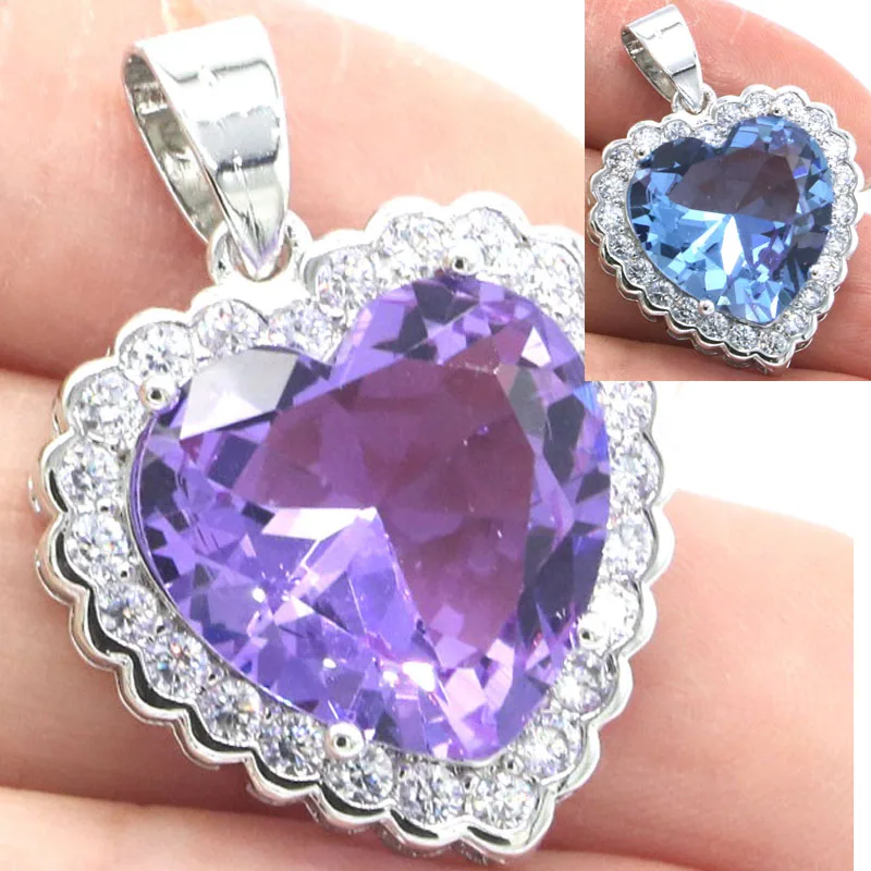 

925 SOLID STERLING SILVER PENDANT 6g Color Changing Alexandrite Topaz Zultanite Tsavorite Garnet Heart CZ High Trendy Polished