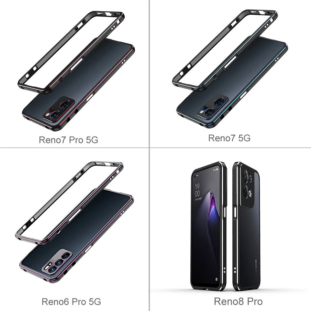 Najtaniej Dla OPPO Reno6 Pro Case 5G Reno8 7 Aluminiowa Metalowa Rama Zderzaka Szczupła Pokrywa Skórki Telefon Ochronny Funda + Carmera Osłona Obiektywu