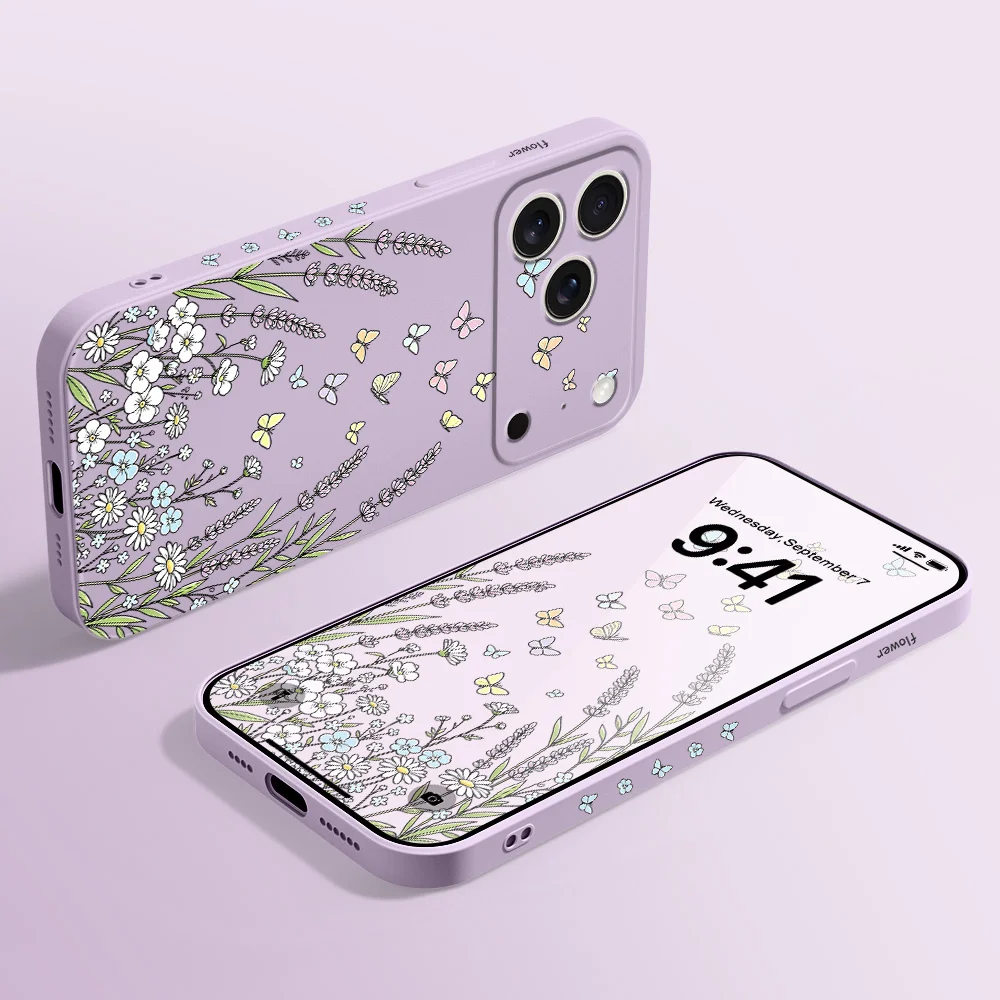Фото Чехол для телефона с изображением травяной бабочки для iPhone 17 17E Air 16 16E 15 14 13 12 11 Pro Max Plus, мягкий чехол из жидкого силикона. №4