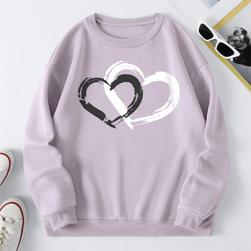 

Fashion Print Hoodie Pure Color Women Tops Long Sleeves Elegant Korean Style Loose Casual Streetwear Lady Coat Autumn Clothes