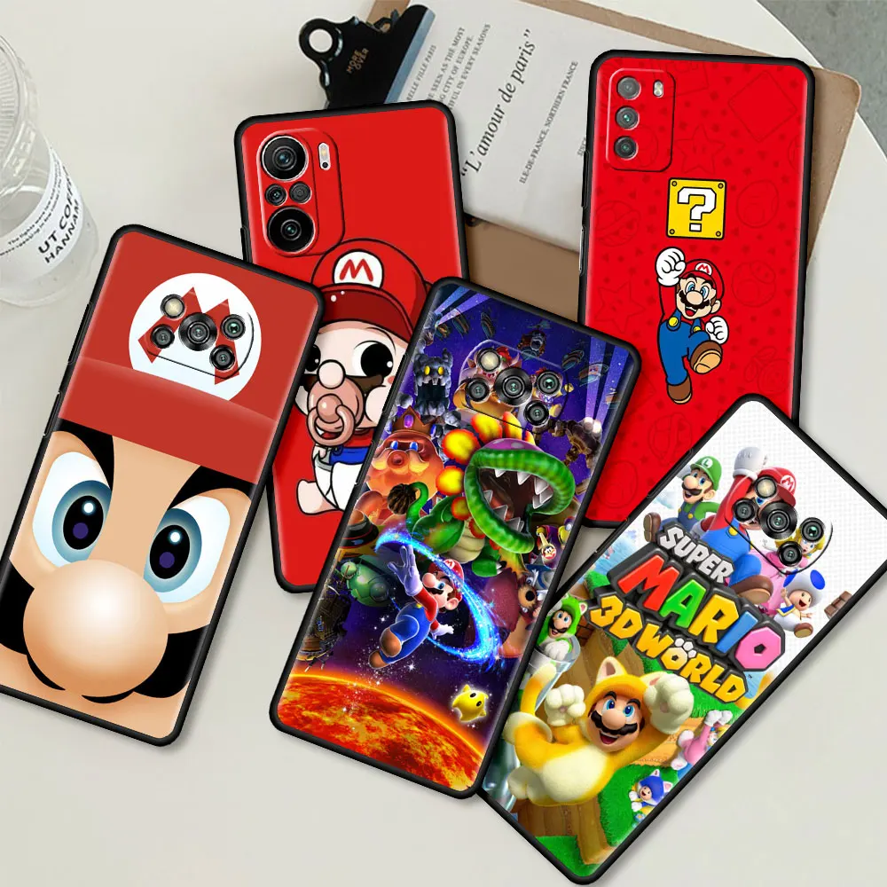 

Black Phone Case For Xiaomi Mi Poco X3 NFC 11T M3Pro F3 11 Antifall Cover 10T for Redmi Note 9S 8Pro Soft Sac Cute Super Mario