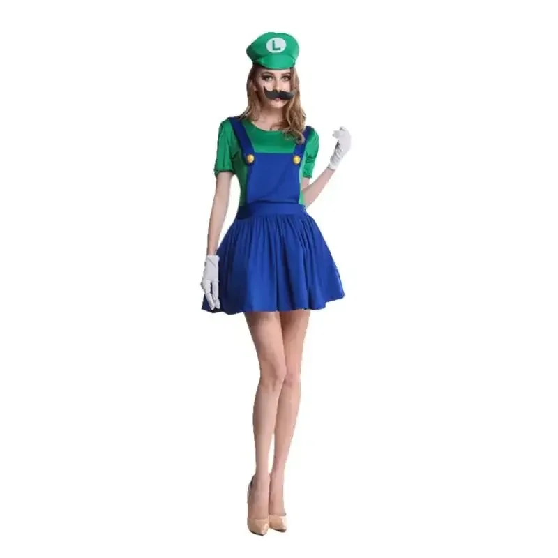 Фото Аниме Super Luigi Brothers Косплей для взрослых мужчин и женщин костюм на Хэллоуин комбинезон со шляпой перчатки с усами №4