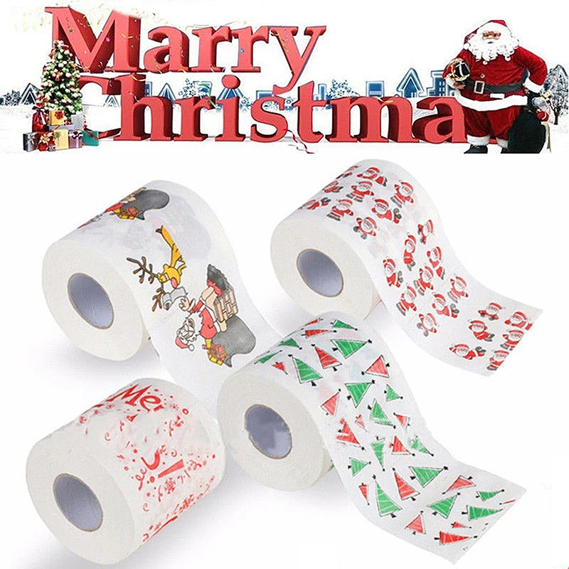 

Рождественские салфетки с принтом, домашний инструмент, банный туалет с Санта-Клаусом, рулон бумаги, рождественские принадлежности, рождественские аксессуары, милый высококачественный