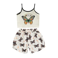 little girls 2pcs summer outfits butterfly print sleeveless tank tops shorts set
