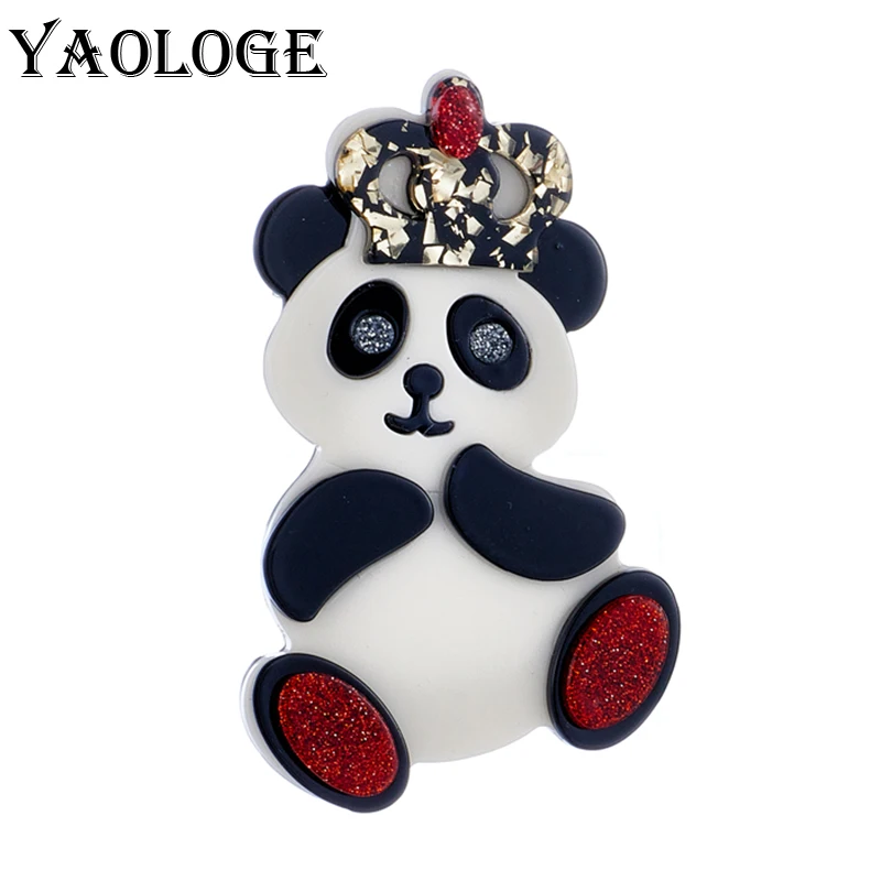 

YAOLOGE Acrylic Wear Crown Panda Brooches For Women Unisex Creative Cartoon Animal Badges Fashion Party Office Brooch Pin Gifts