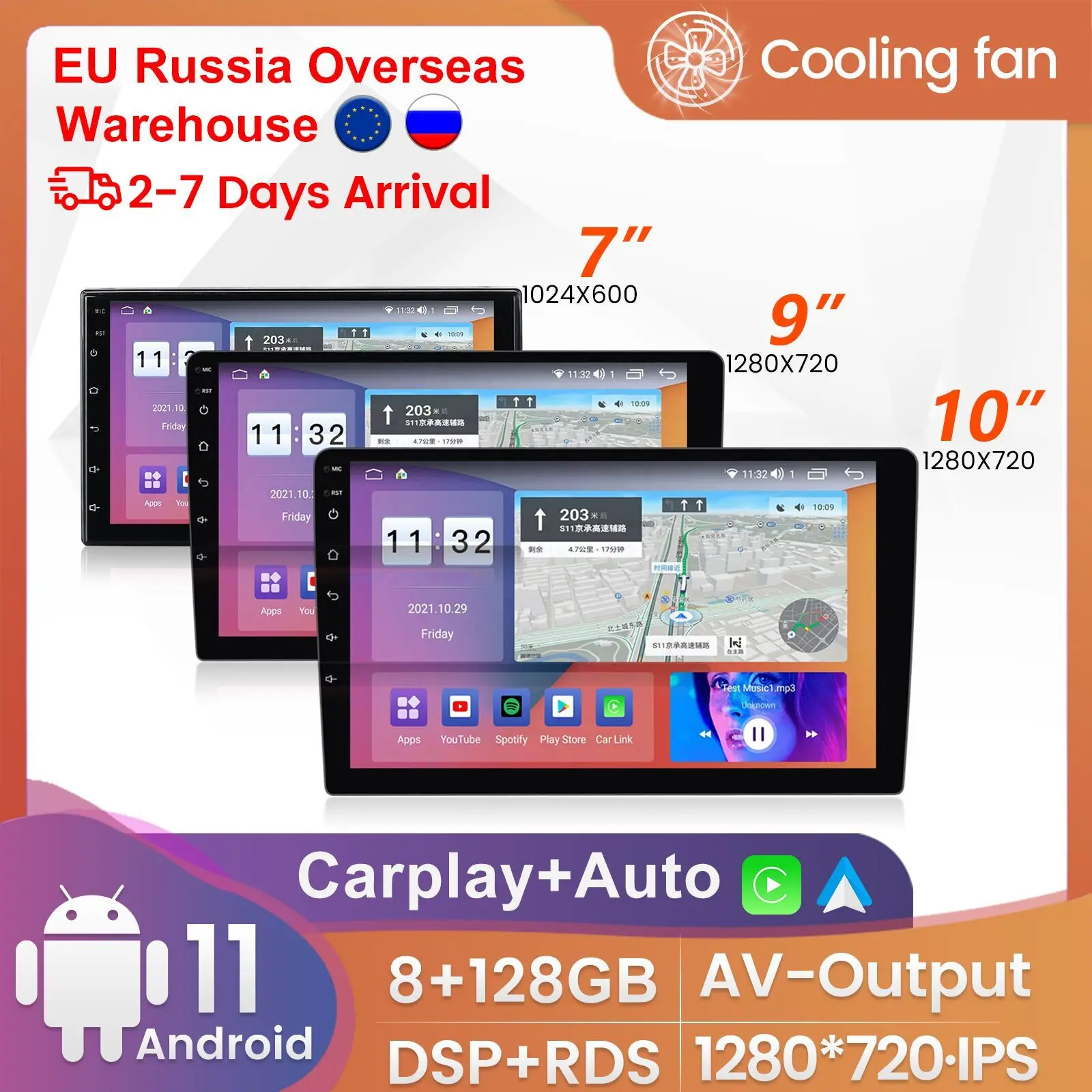 7/9/10 дюймовый Android 11 Беспроводной Carplay GPS-навигатор для универсального мультимедиа