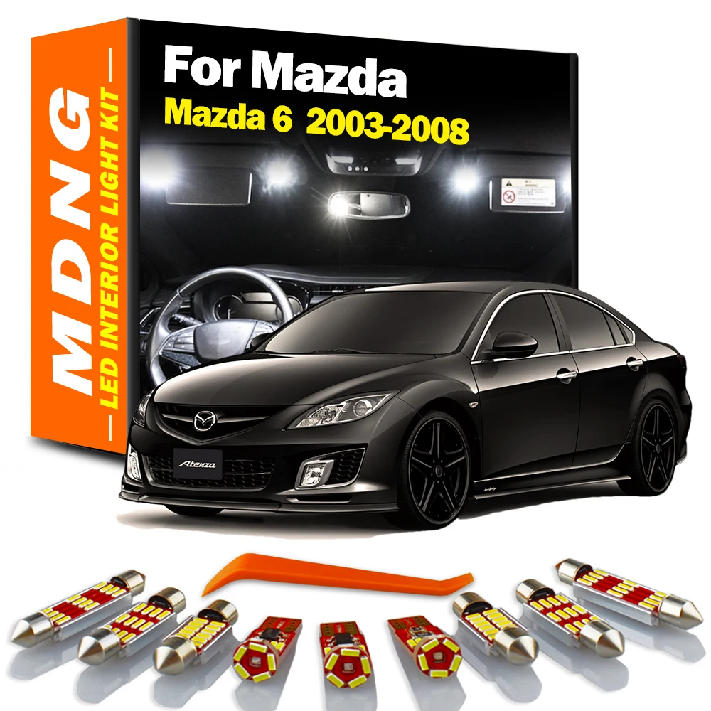 MDNG 12Pcs White Bulb Interior LED Light Kit For 2003 2004 2005 2006 2007 2008 Mazda 6 Map Reading Dome Trunk License Plate Lamp