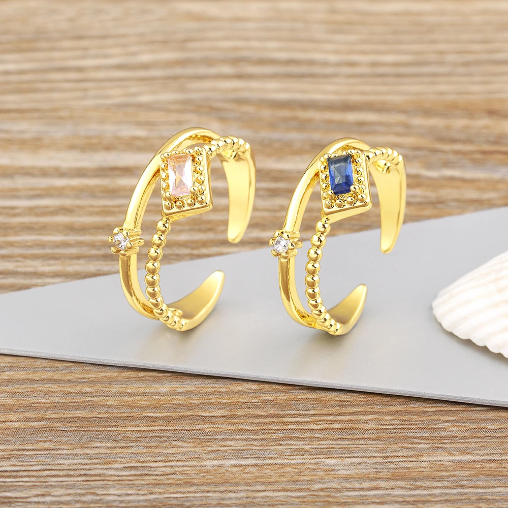

Nidin Korean New Style Exquisite Geometric Zircon Ring Women's Fashion Temperament Simple Versatile Open Adjustable Jewelry Gift