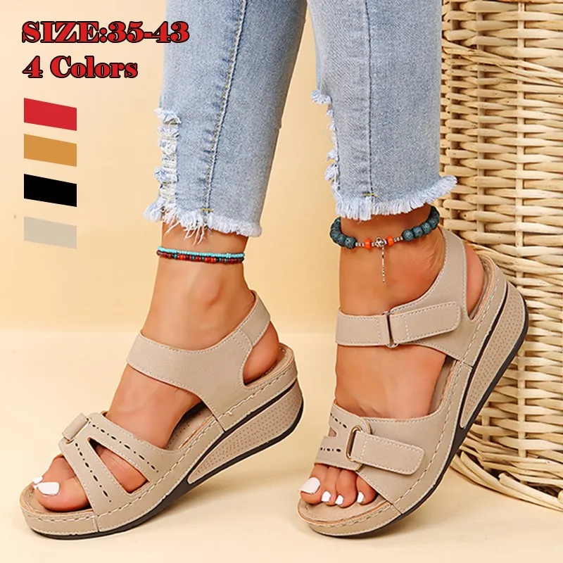 

Сандалии женские ортопедические, босоножки на танкетке с открытым носком, Нескользящие, с пряжкой, модная обувь, лето