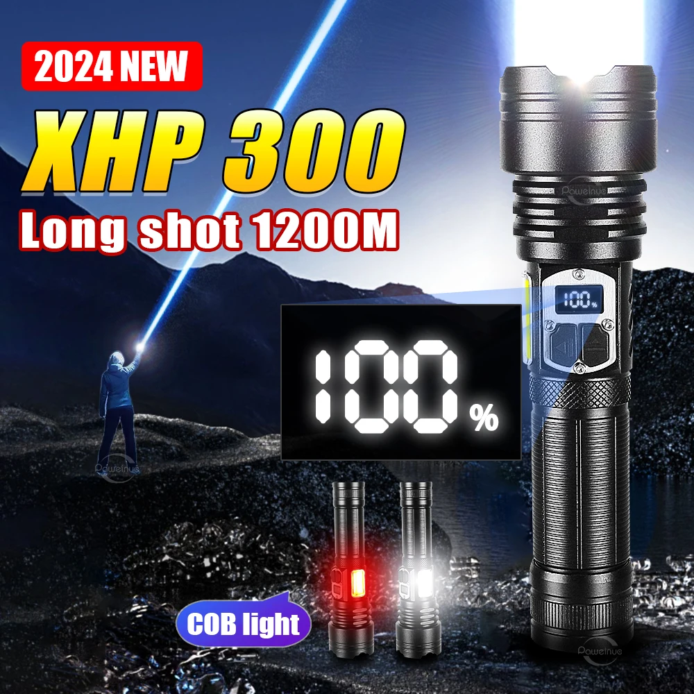 

Ultra Bright XHP300 Flashlight Type-c Rechargeable Led Torch High Power Lighting Flaslight Oudoor Strong Light Long Shot Lantren