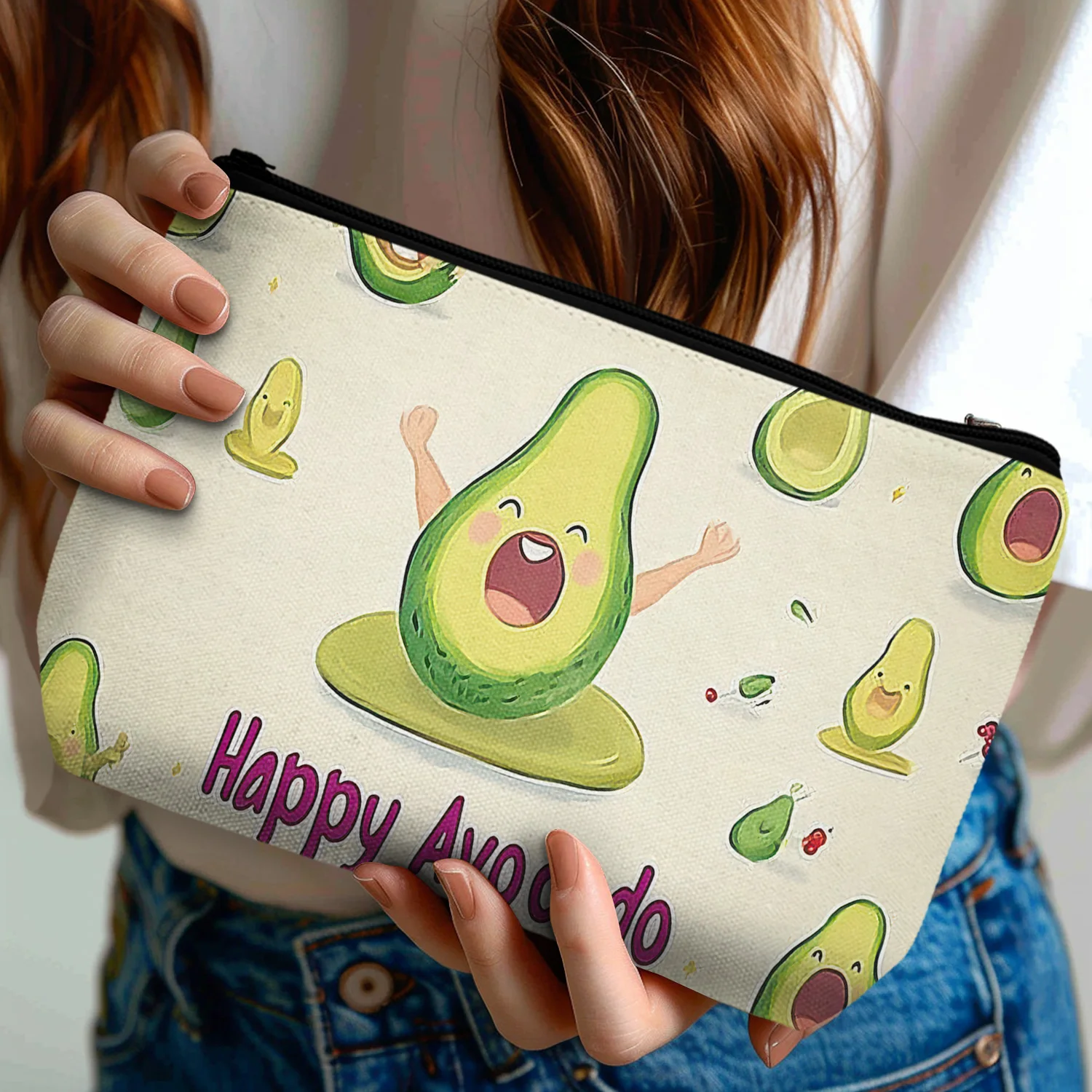 1 шт. косметички с надписью Счастливый авокадо многоразовая косметичка рисунком