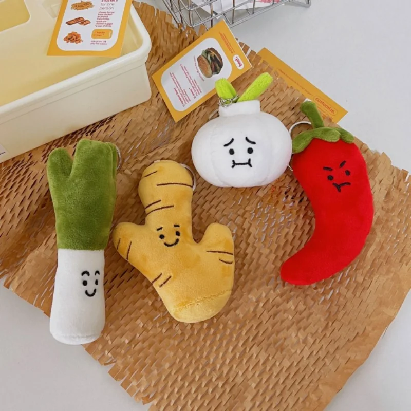 

12cm Cute Plush Vegetable Pendant Cartoon Green Onion Garlic Ginger Pepper Toy Backpack Suitcase Keychain Hanging Ornaments