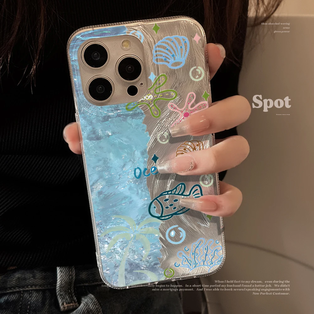 Фото Летний чехол для телефона Xiaomi Redmi Note 14 Pro, Note 13, 12, 11, 10 Pro+ 5G 4G, 14C с дизайном «Океанский синий» и перьями, противоударный №2