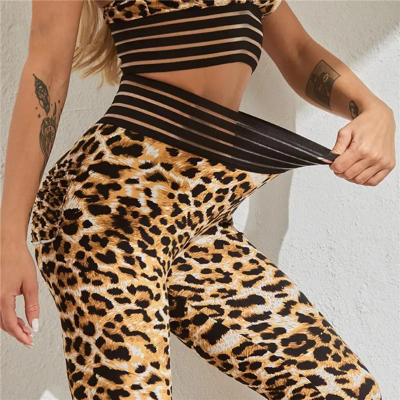 

Push Up Leggings Sport Legging Ladies Leopard Print Elastic Hip Bubble Butt Running Fitness Pants Women