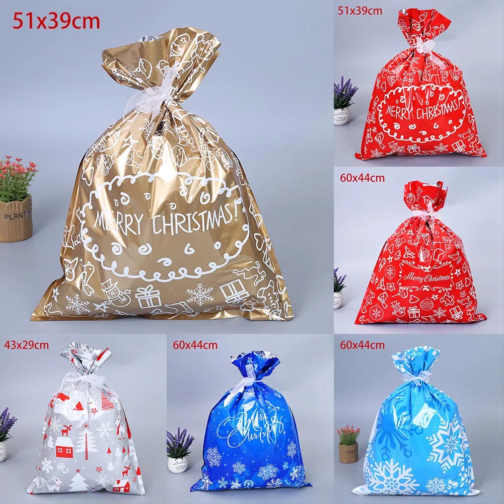 

1pcs Large Christmas Gift Bag Reusable Lovely Christmas Pattern Drawstring Wrap Bags Christmas Party Cookies Candy Packaging Bag