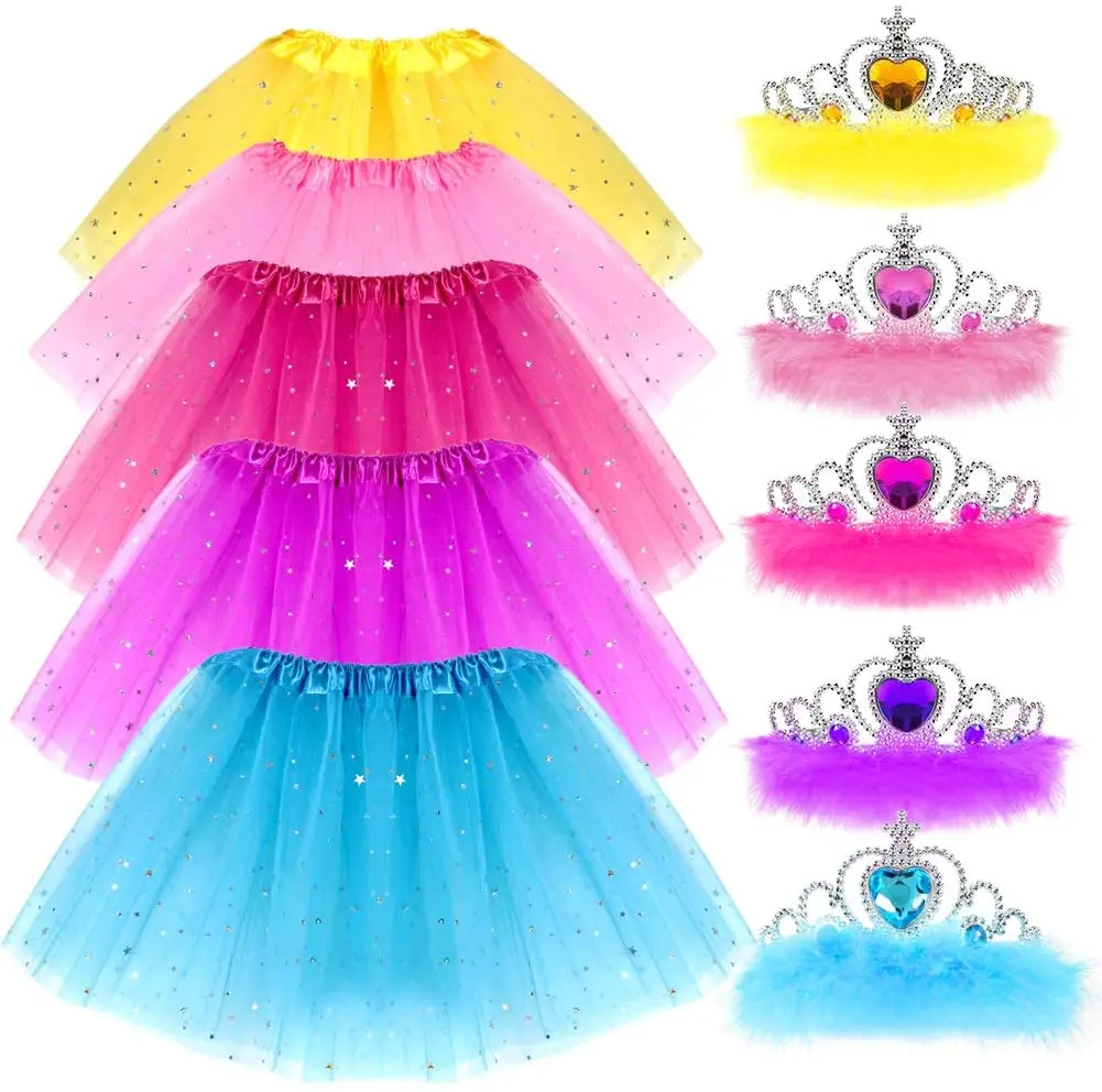 

Платье принцессы для девочек, одежда со звездами и блестками, Женская корона, балетная юбка-пачка для дня рождения, короткая юбка, наряды для...