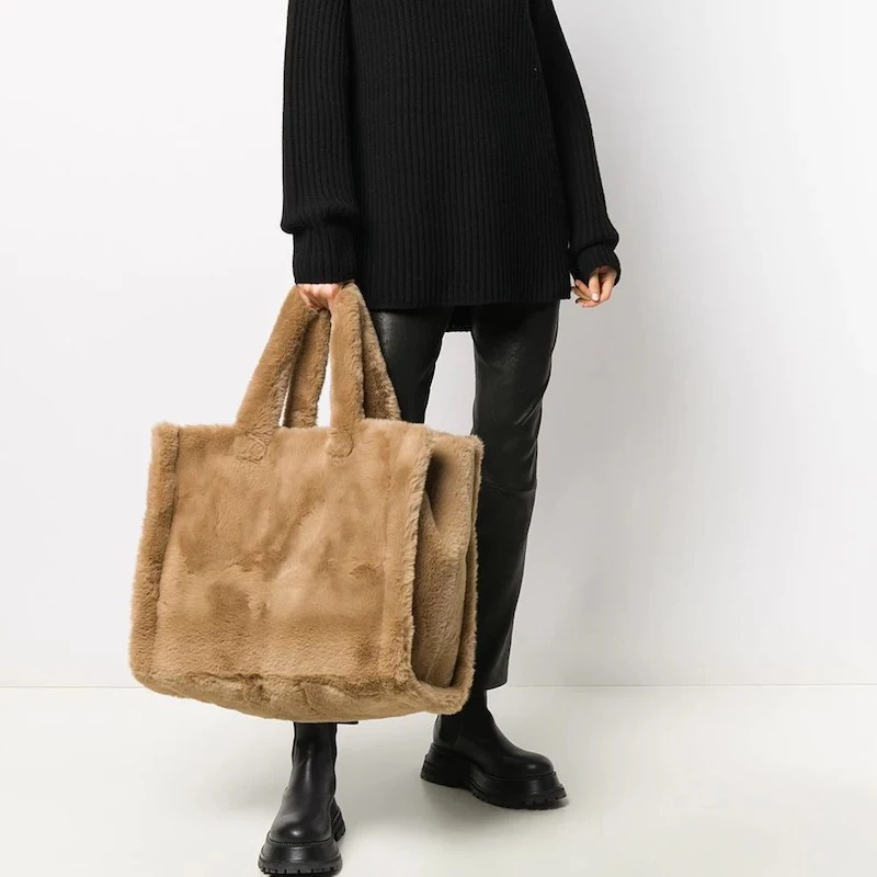 

Fashion large Tote Bag Luxury Faux Fur Women Handbags Designer Lady Hand Bags Fluffy Soft Plush Shopper Bag Warm Winter Sac 2022