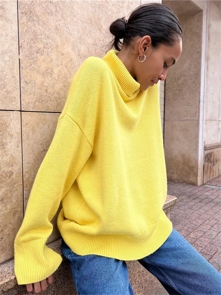 

Casual Loose Women Winter Clothes Turtlenck Long Sleeve Solid Sweater Female Streetwear Fashion Autumn 2022 Knit Pullovers Tops