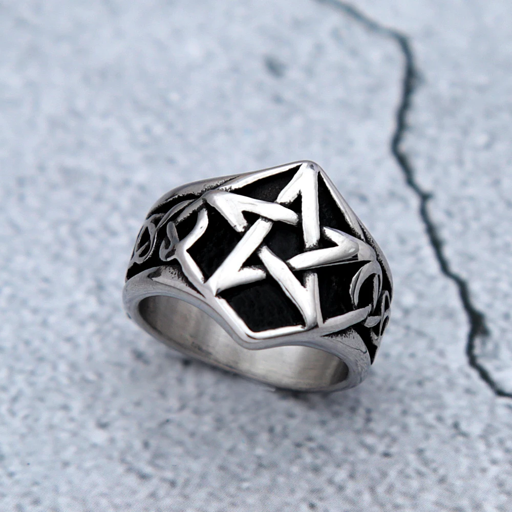 

Кольцо с пентаграммой для мужчин, Винтажное кольцо из нержавеющей стали в стиле викингов, кельтских троиц, Байкерский модный амулет, Подаро...