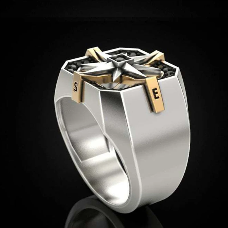 Мужское кольцо с компасом в стиле викингов Винтажное покрытием из серебра 2022