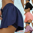 Женские эластичные спортивные шорты с высокой талией для тренировок и активного фитнеса, шорты для аэробики 2 в 1, двухслойные шорты для бега, юбка для подглядывания