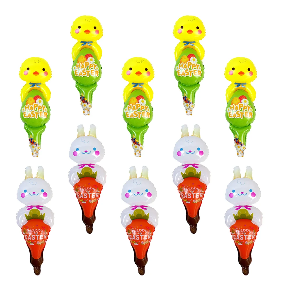 

10 Pcs Easter Inflatable Sticks Party Balloon Sticks Rabbit Chick Inflatable