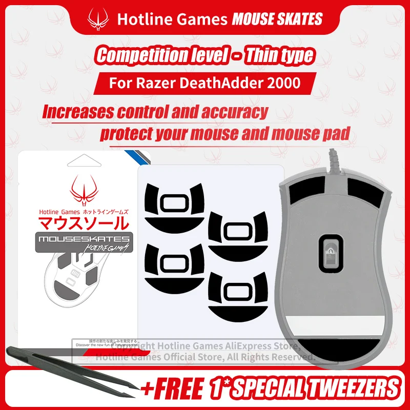 

4 Sets Hotline Games 3.0 Mouse Feet Replacement for Razer DeathAdder 2000 Mouse,Smooth,Durable,Glide Feet Pads