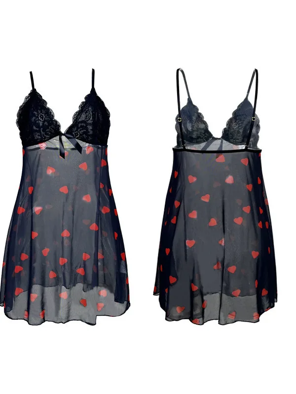 Черное мини-платье с надписью Love Сетчатое сексуальное кружевное домашнее платье