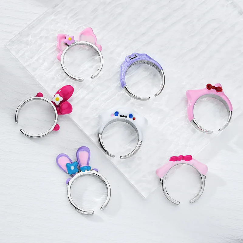 

Kawaii Sanrio Accessories Hello Kittys My Melody Cinnamoroll Peripherals Ring Opening Design Cute Beauty Hand Jewelry Girls Gift