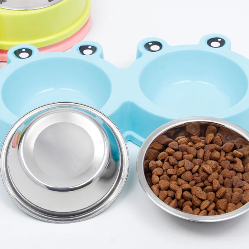 Cat Bowl Dog Bowl Drinking Water Feeding One-piece Pet Double Bowl Stainless Steel Frog Shape Pet Bowl Pet Food Utensils Pet Pro images - 6