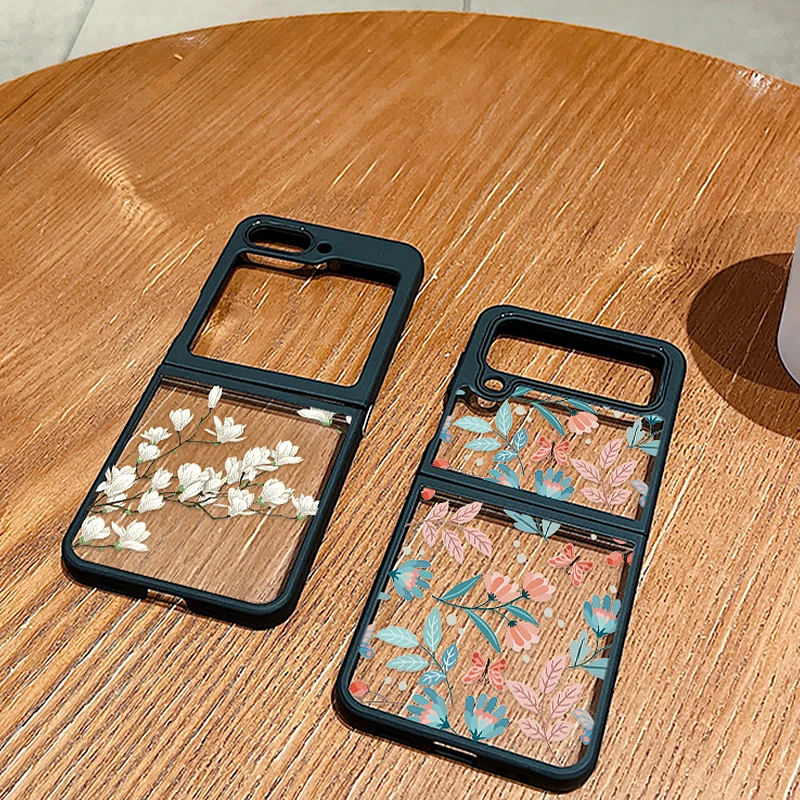 Цветной цветочный складной чехол для Samsung Galaxy Z Flip4 Flip5 Flip6 металлическая пряжка