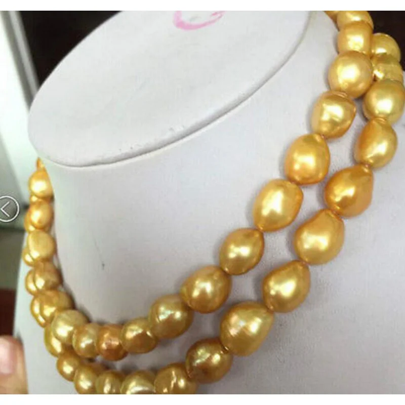 

Free shipping DOUBLE STRANDS SOUTH SEA 9-10MM GOLDPEARL NECKLACE 32";