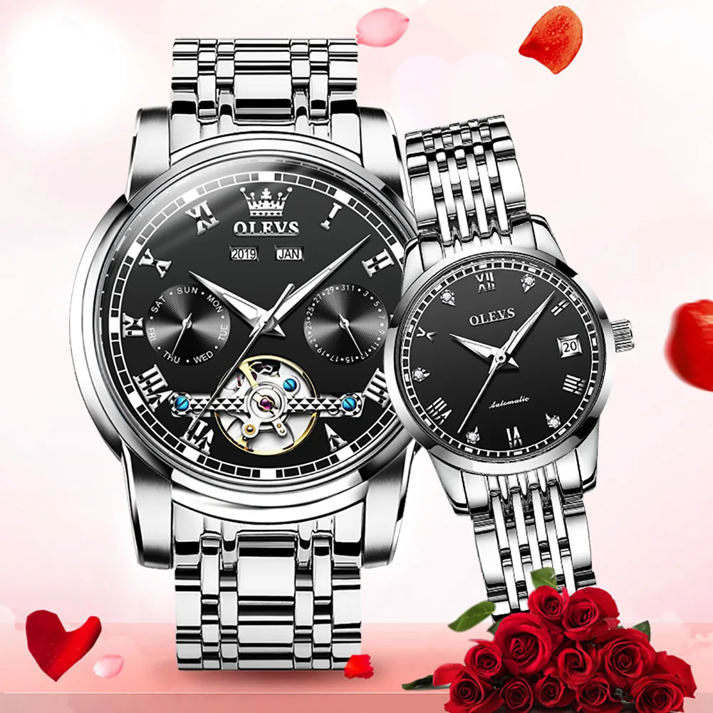 OLEVS New Luxury Couple Watch Automatic Mechanical Wristwatch Fashion Lover Classic Waterproof Watches Lover's Gifts