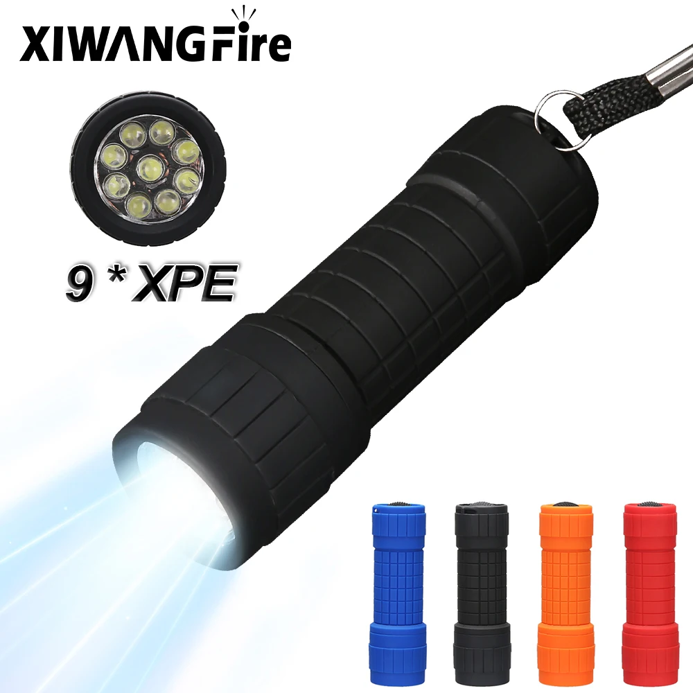 

Mini 9 LED Flashlight Portable Emergency Lighting Ultralight Hangable Torch Outdoor Camping Replaceable AAA Battery Waterproof