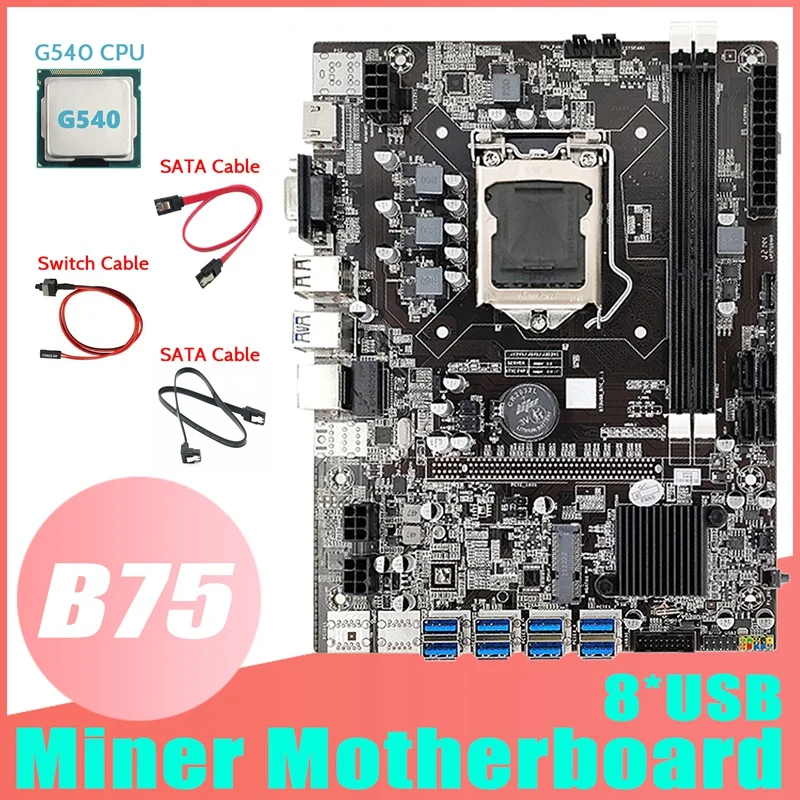 

B75 ETH Mining Motherboard 8XPCIE To USB+G540 CPU+2XSATA Cable+Switch Cable LGA1155 MSATA DDR3 B75 USB Miner Motherboard