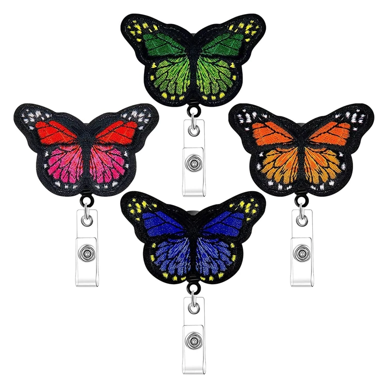 

4Pcs Butterfly Badge Reels Retractable Nurse Badge Holder Cute Butterfly ID Badge Reel With Clips For Nurses, Teachers B