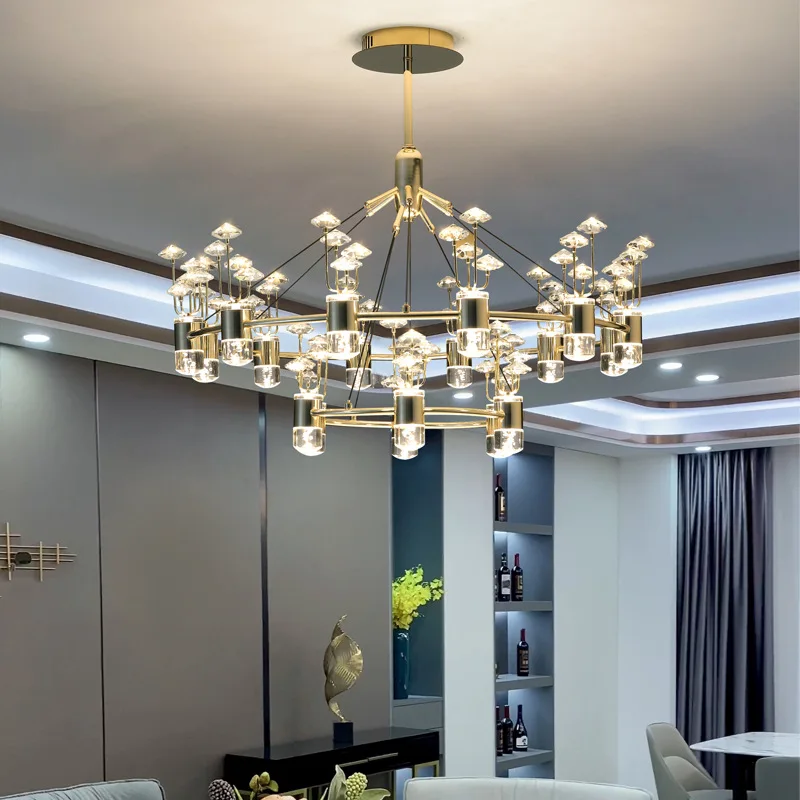 

Europe Style Long Ceiling Chandelier Crystal Simple Branch Dining Room Lighting Aluminum Luxury Tassel Glass Round Chandeliers